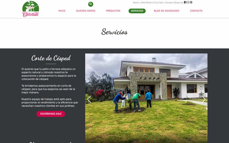 Página Web con catálogo de Productos y Servicios para Vivero Christian