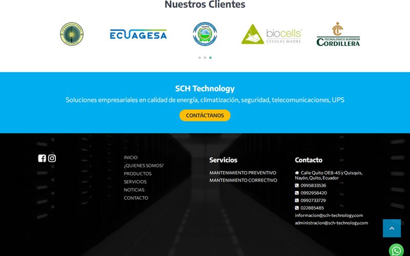 Página Web con catálogo de Productos y Servicios para SCH- Technology