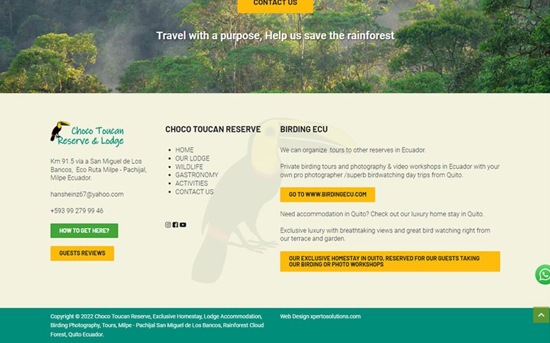 Página Web de Servicios Turísticos Choco Toucan Reserve and Logde