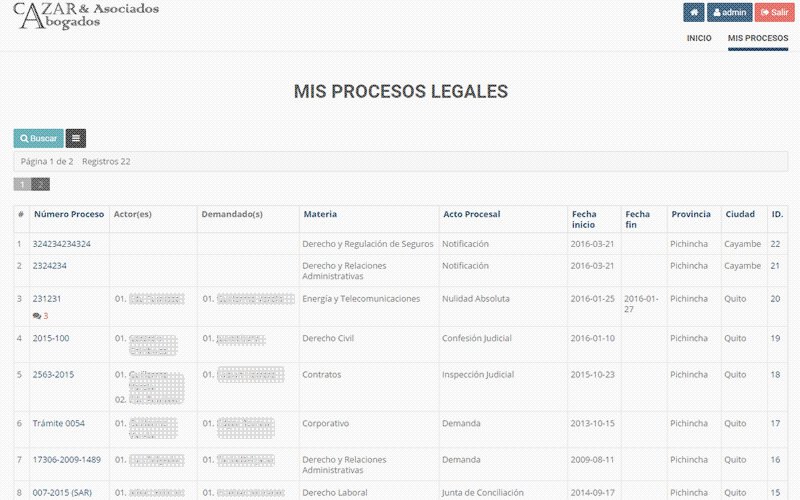 Sistema de Seguimiento de Casos (juicios) Cazar  Pesantez Estudio Jurídico