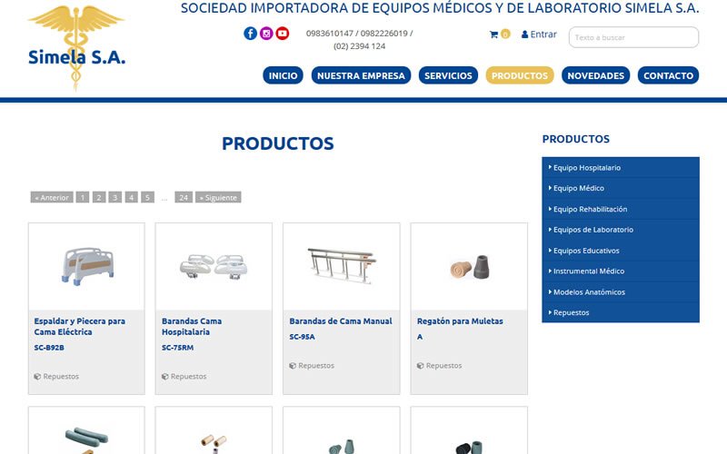 Ecommerce Catálogo Simela Importadora de Equipos Médicos