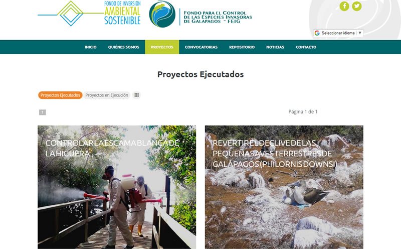 Diseño Web con Portafolio proyectos del Fondo para el Control de las Especies Invasoras de Galápagos