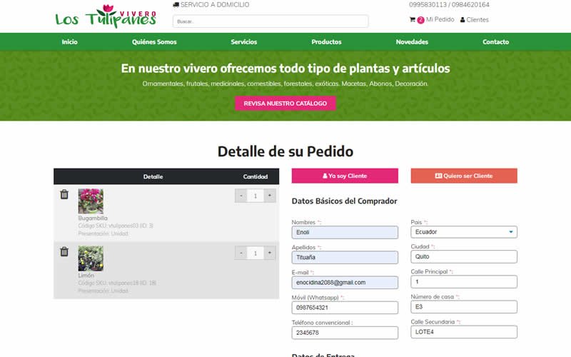 Catálogo Ecommerce de Productos y Servicios para Vivero Los Tulipanes