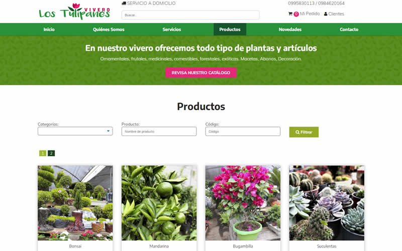 Catálogo Ecommerce de Productos y Servicios para Vivero Los Tulipanes