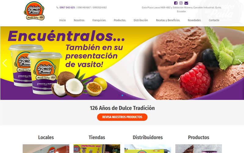 Página Web, catálogo de Productos y Servicios para Helados de Paila 5ta Generación Rosalía Suárez