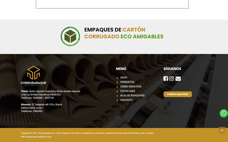 Catálogo Ecommerce de Productos y Servicios para Corruempaque Cia. Ltda.