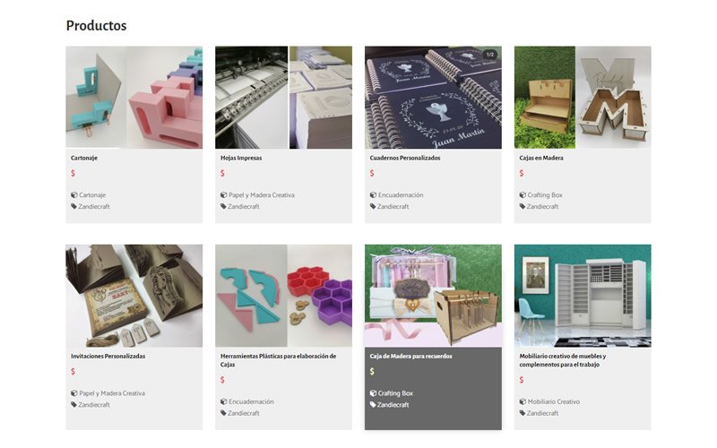 Página web con catálogo de Productos para Crafting Ecuador