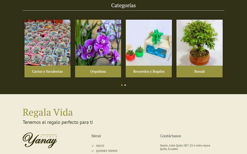 Página Web con catálogo Ecommerce de Productos para Yanay Vivero