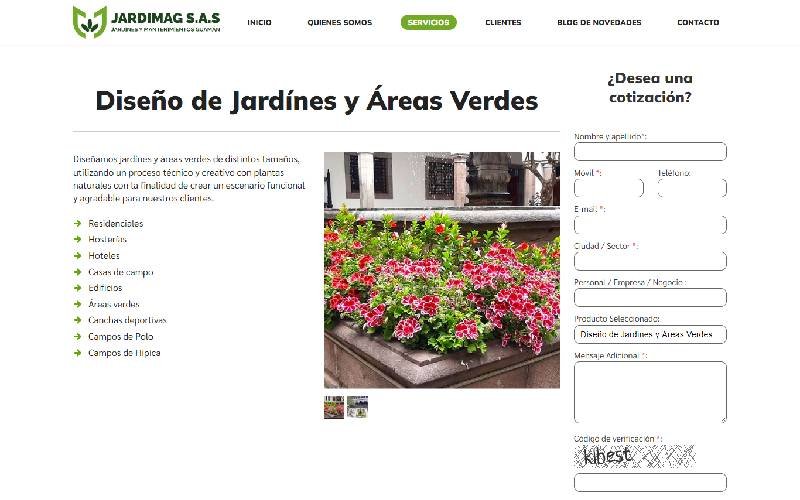 Página Web de Servicios de Jardinería y Mantenimientos de Áreas Verdes  para Jardimag S.A.S