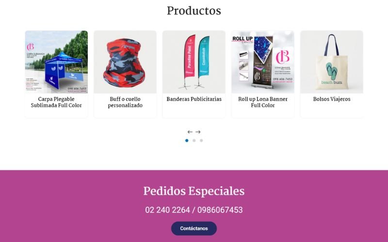Página Web con catálogo de Productos para C&B Sublimación Textil